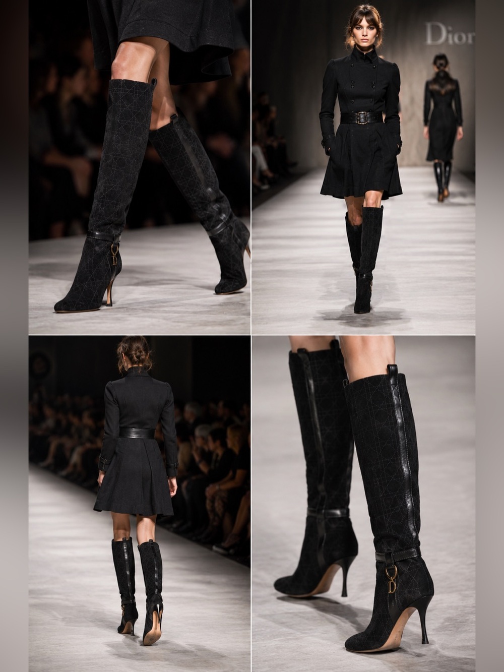 Christian Dior Cannage Pattern Black Suede Knee Boots Size EU 39 - Picture 1 of 11